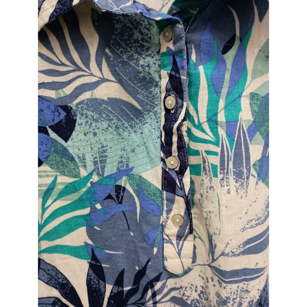 Naturals d&co Button Up Shirt Womens 1X Blue Tropical Linen Blend Coastal - Picture 4 of 10